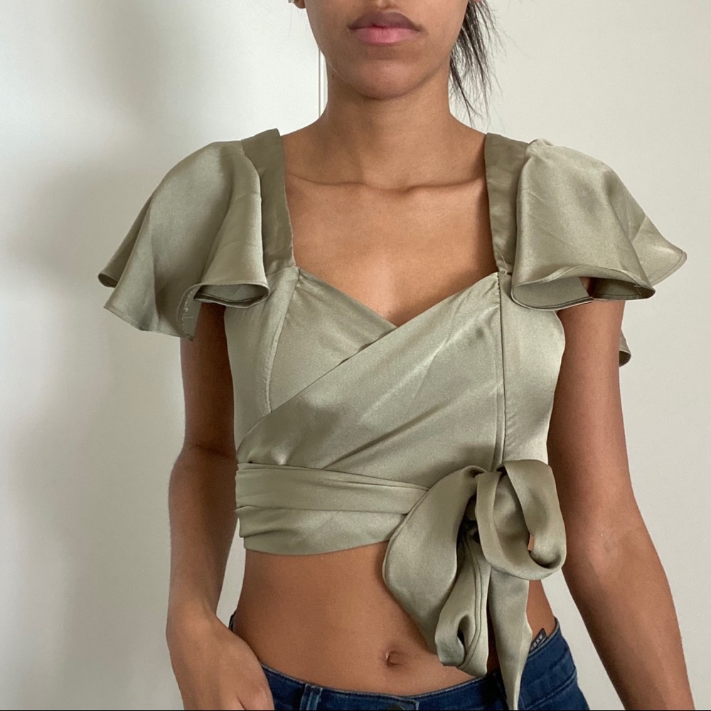 Small Polly Olive Green Wrap Blouse